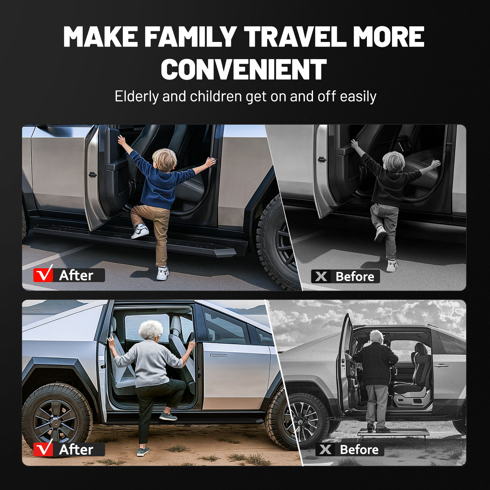 EVIL ENERGY Tesla Cybertruck 2019-2025  Running Board Step 2PCS  Full-Cover Side Steps Armor Series
