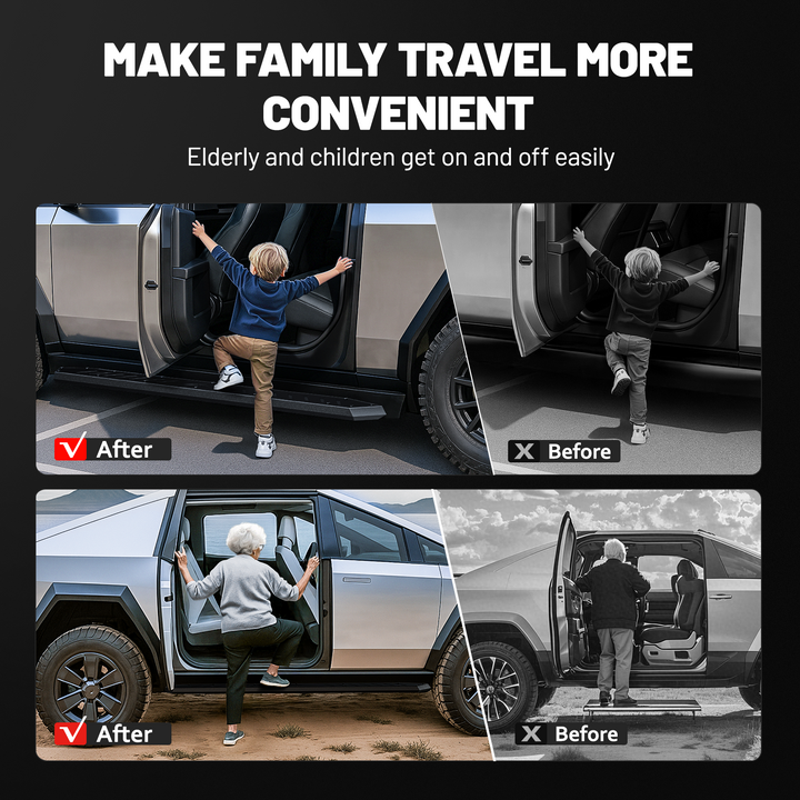 2PCS Side Steps for Tesla Cybertruck 2019-2025 | Heavy-Duty Running Boards | Double Layer Side Steps | Anti-Slip Nerf Bars | No-Drill Bolt-On Installation | 550LB Capacity | Rust-Proof Stainless Steel｜EVIL ENERGY - EVILENERGY