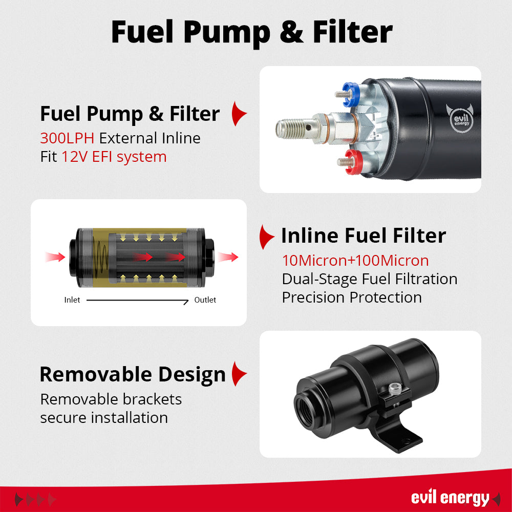 EVIL ENERGY 10Gal Fuel Cell Kit - 300LPH Pump, CPE Lines & AN Fittings