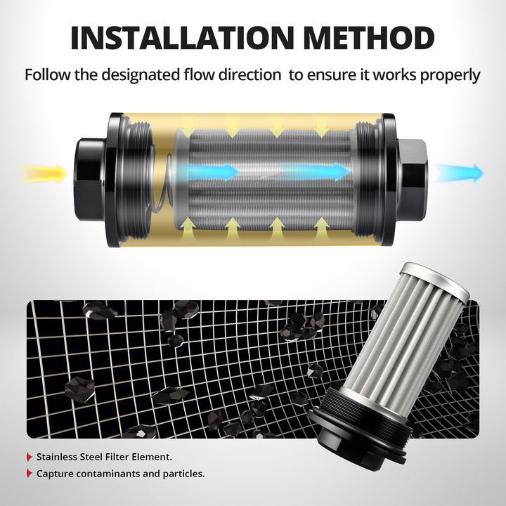 EVIL ENERGY Inline Fuel Filter with 6AN 8AN 10AN Adapter&Bracket Clamp 60,50MM Universal Kit - EVILENERGY
