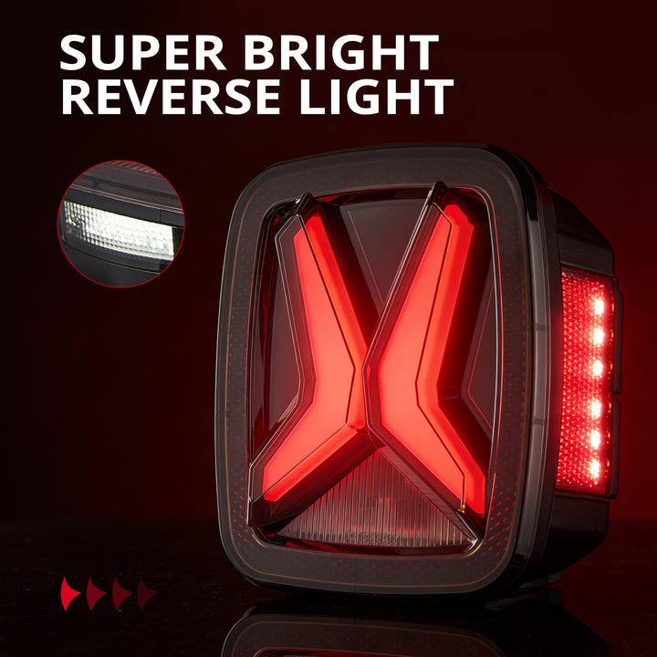EVIL ENERGY Fit For 1997-2006 Jeep Wrangler CJ YJ TJ Trucks LED Tail Lights Assembly, New Upgrade DOT Smoke X Shape, Brake Turn Signal LED Rear License Plate Lights with Side Markers - EVILENERGY
