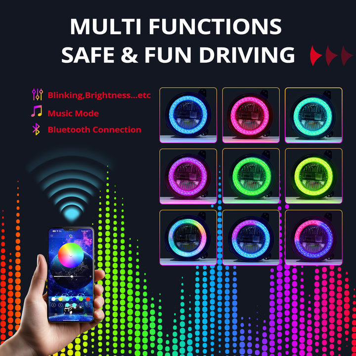 EVIL ENERGY 9 Inch RGB Round LED Headlight Replacement for 2018-2025 Jeep Wrangler JL JLU Unlimited Gladiator JT Accessories [DOT Approved] Sealed Beam Front Head Light Lamp Bulb - EVILENERGY