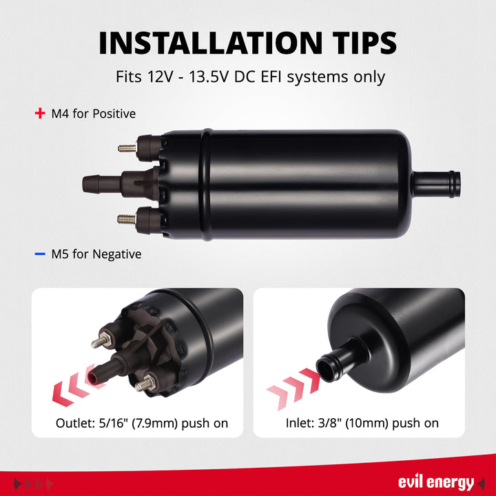 [Black] EVIL ENERGY 12V Electric Fuel Pump for EFI 225 LPH - Installation Tips (Black Pump)