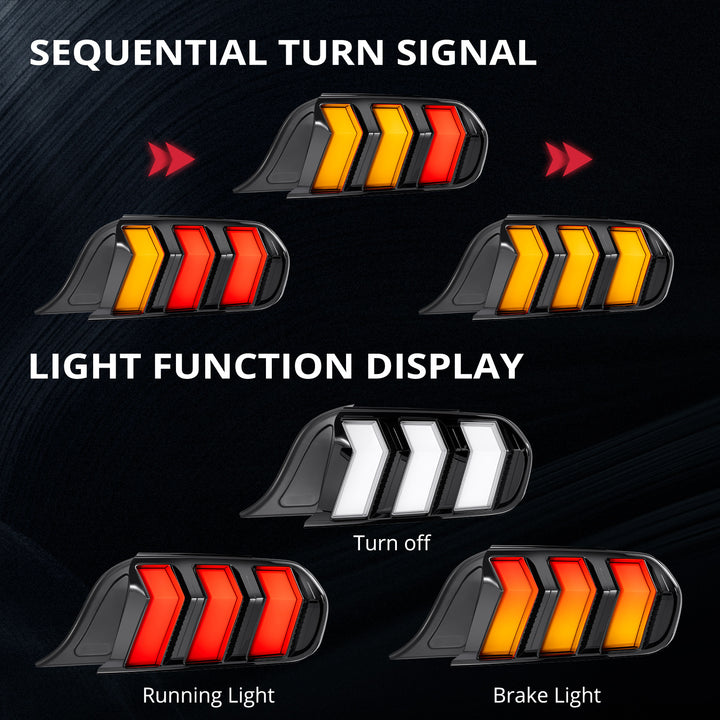EVIL ENERGY Fit For 2015-2023 Ford Mustang LED Tail Lights Assembly、Rear Brake Lamp w/Sequential Signal Light、Black Housing Clear Lens, 2 PCS (Driver and Passenger Side) - EVILENERGY