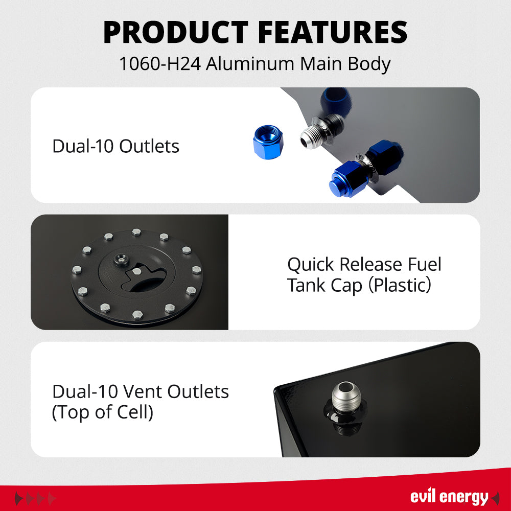 [Black] EVIL ENERGY Fuel Cell Product Features - 1060-H24 Aluminum Body, Dual-10 Outlets, Quick Release Cap