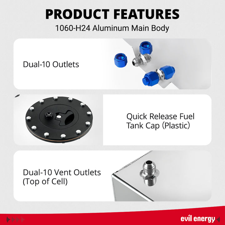 [Silver] EVIL ENERGY Fuel Cell Product Features - 1060-H24 Aluminum Body, Dual-10 Outlets, Quick Release Cap