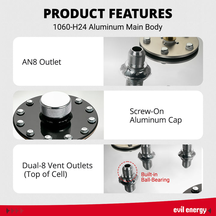 [1 Gal,Silver] EVIL ENERGY Fuel Cell Product Features - 1060-H24 Aluminum Body, Dual-8 Outlets, Quick Release Cap