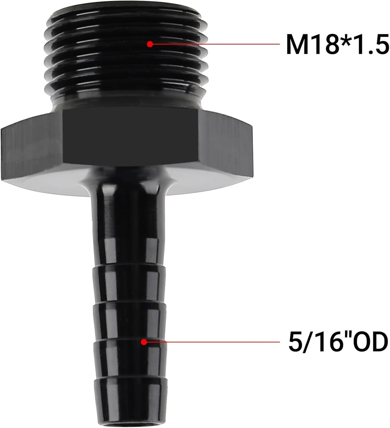 [M18x1.5 to 5/16 barb,Black]