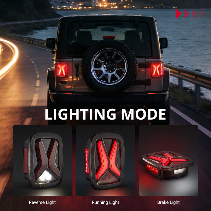 EVIL ENERGY Fit For 1997-2006 Jeep Wrangler CJ YJ TJ Trucks LED Tail Lights Assembly, New Upgrade DOT Smoke X Shape, Brake Turn Signal LED Rear License Plate Lights with Side Markers - EVILENERGY