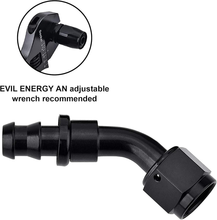 EVIL ENERGY  45 Degree Push Lock AN Hose Fitting End (4/6/8/10/12AN) - EVILENERGY