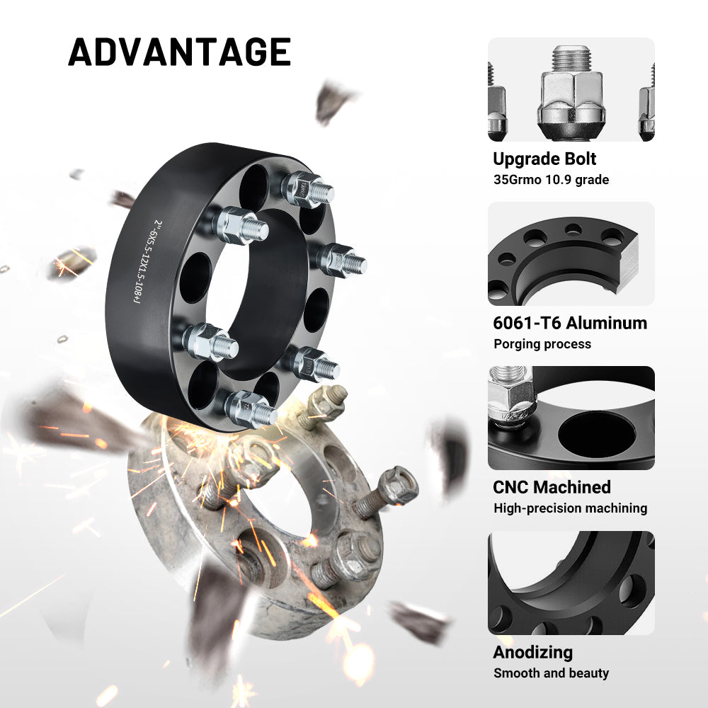 EVIL ENERGY 6x139.7mm 2inch Wheel Spacers for 2007 - 2010 Hummer H3 Alpha 4 - Piece Set with 12x1.5 Bolts, 108mm Hub Bore