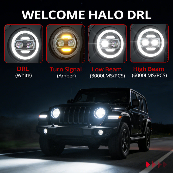 EVIL ENERGY 9 Inch Round LED Headlights Replacement for 2018-2025 Jeep Wrangler JL JLU Unlimited Gladiator JT Accessories [DOT Approved] [DUAL HALO DRL] Sealed Beam Front Head Light Lamp Bulb - EVILENERGY