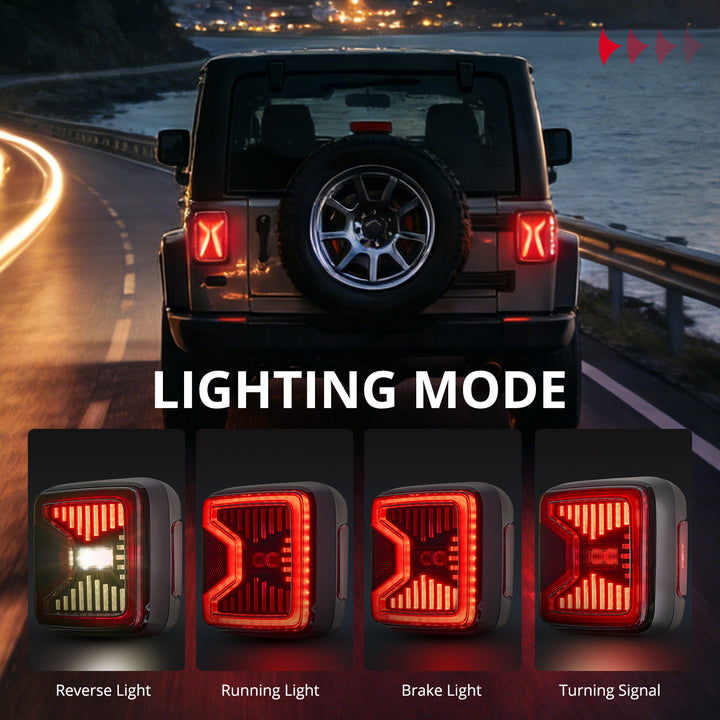 EVIL ENERGY Fit For 2018-2025 Jeep Wrangler JL LED Tail Lights, with Reverse Light Turn Signal Lamp Running Lights Side Marker Light, 2 PCS - EVILENERGY