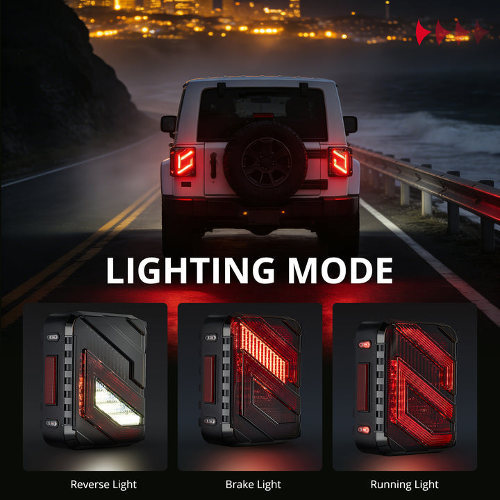 EVIL ENERGY Fit For 2007-2018 Jeep Wrangler JK JKU LED Tail Lights Kit, DOT Certified, Dark-Smoked, Turn Signal & Reverse, Z-Shaped for Sport Sahara Rubicon Unlimited X Taillights, 2 PCS - EVILENERGY