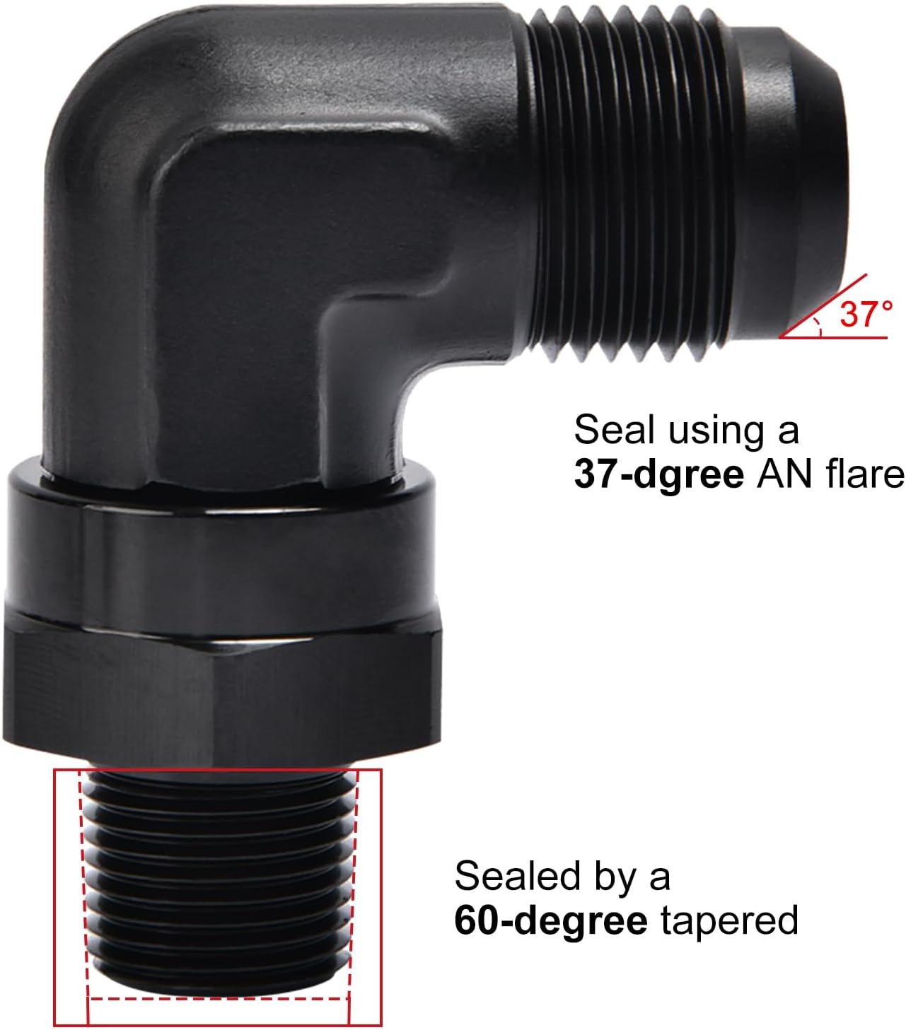 EVIL ENERGY AN Male Flare to NPT 90° Swivel Fitting Adapter Aluminum Black