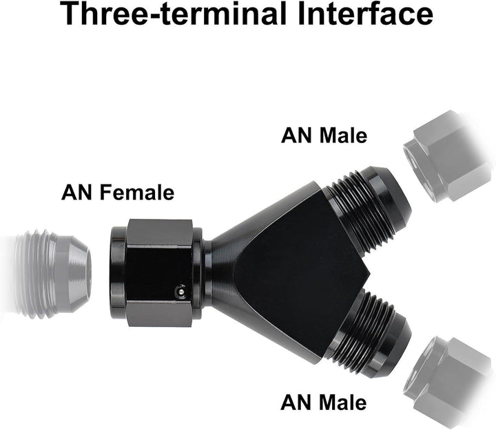 EVIL ENERGY AN Female to AN Male Flare Fitting Y Block Union Splitter Swivel Adapter Fitting Aluminum Black - EVILENERGY