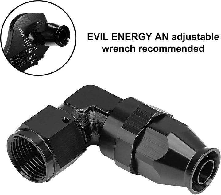 EVIL ENERGY PTFE Hose End Fitting 90 Degree Black Tight Radius Aluminum for Teflon Hose Only - EVILENERGY