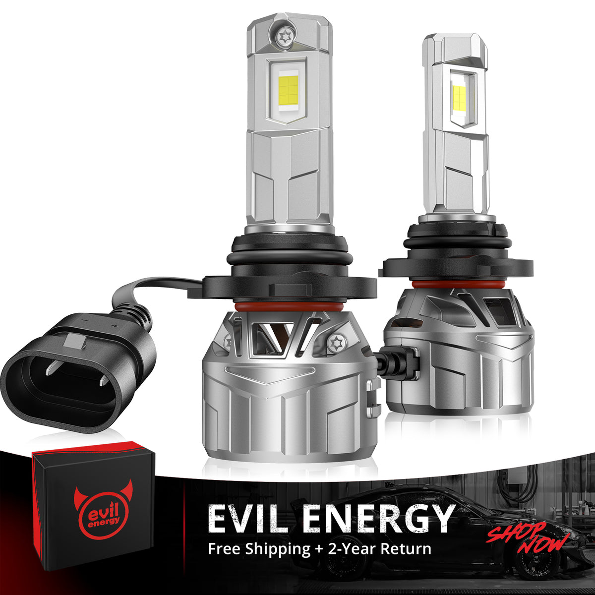 EVIL ENERGY P2 Wide Voltage 9-32V 9006/HB4 130W 6500K White 40000LM IP68 LED Headlight Bulbs 2Pcs