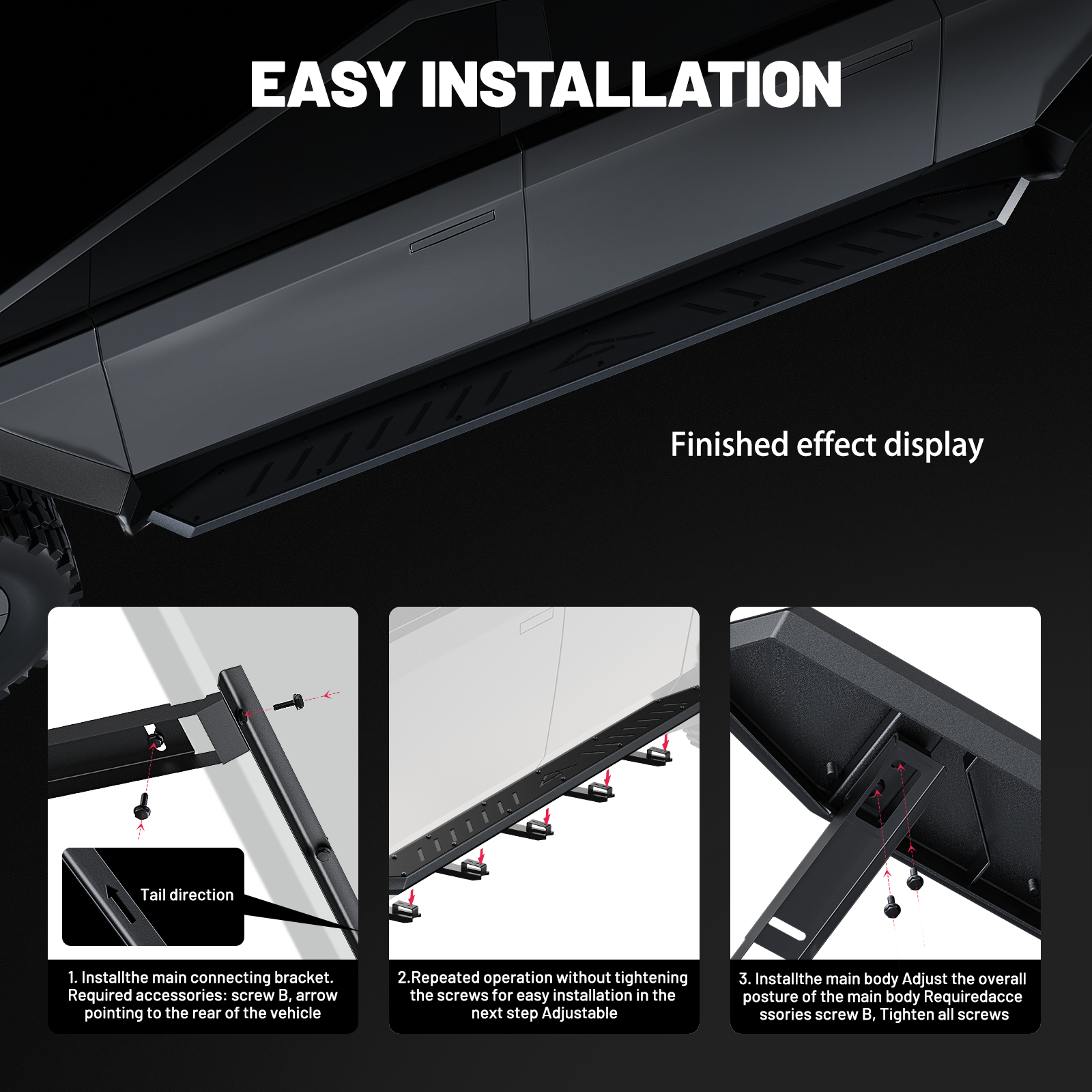EVIL ENERGY Tesla Cybertruck 2019-2025  Running Board Step 2PCS  Full-Cover Side Steps Armor Series