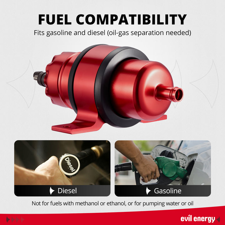 [Red] EVIL ENERGY 12V Electric Fuel Pump for EFI 225 LPH - Fuel Compatibility (Gasoline, Diesel)