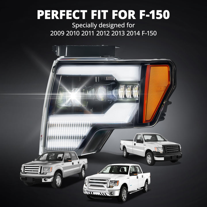 EVIL ENERGY Fit for Ford F150 2009-2014 LED Headlight Assembly, 1000% Bright with 5 Light Modes & Perfect Beam Pattern, IP67 Waterproof & Plug-N-Play, For Factory Halogen Headlights & 3 Pin Plug Only - EVILENERGY