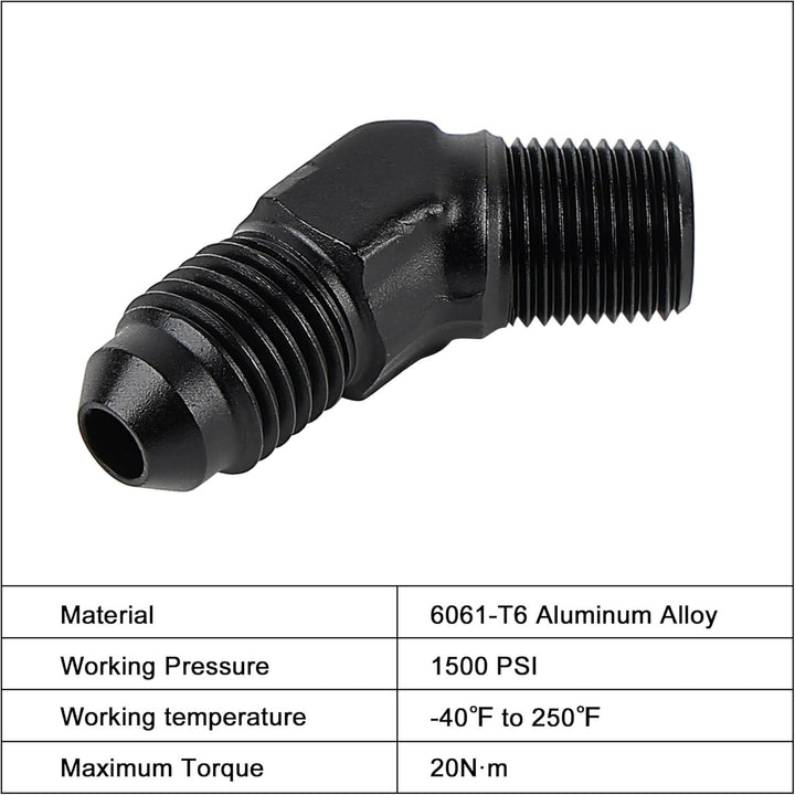 EVIL ENERGY AN Male Flare to NPT Pipe 45 Degree Fitting Adapter Aluminum Black - EVILENERGY