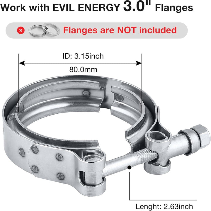 EVIL ENERGY 2.5 /3.0 Inch V Band Clamp for Flange Kit Stainless Steel  (No flanges) - EVILENERGY