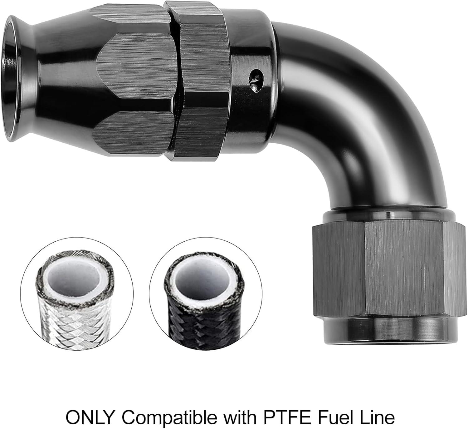 thumbnail image 2 of SYKRSS 6AN PTFE 90 Degree Hose End Fitting - Aluminum AN Fitting For Fuel & Oil Lines 2 of 11