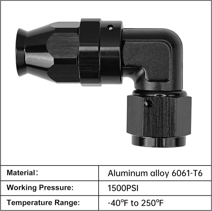 EVIL ENERGY PTFE Hose End Fitting 90 Degree Black Tight Radius Aluminum for Teflon Hose Only - EVILENERGY