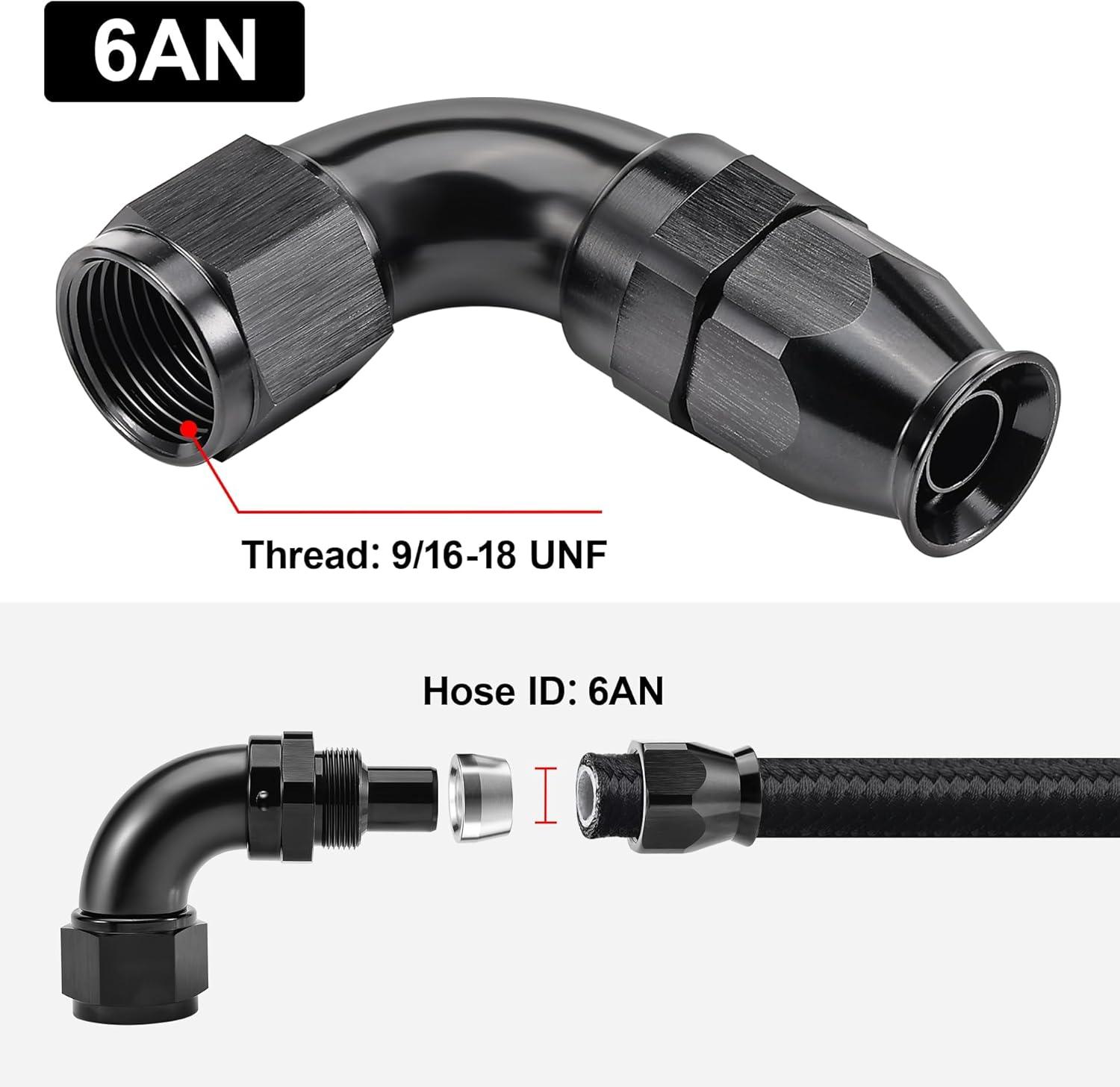 thumbnail image 2 of SYKRSS 6AN PTFE 90 Degree Hose End Fitting - Aluminum AN Fitting For Fuel & Oil Lines 2 of 11