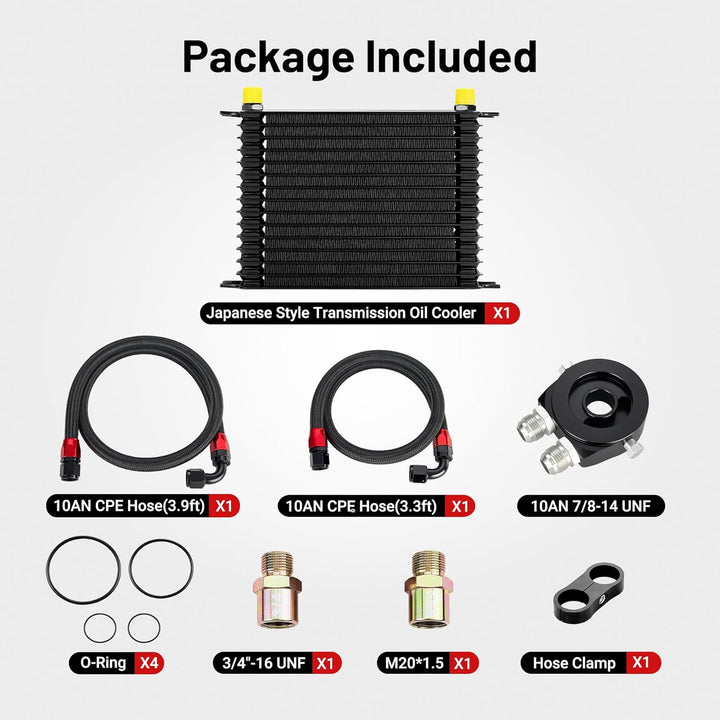 10 ROW Oil Cooler Universal Engine Transmission & 300ml AN10 Oil Catch Can Kits - EVILENERGY