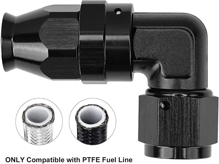 EVIL ENERGY PTFE Hose End Fitting 90 Degree Black Tight Radius Aluminum for Teflon Hose Only - EVILENERGY