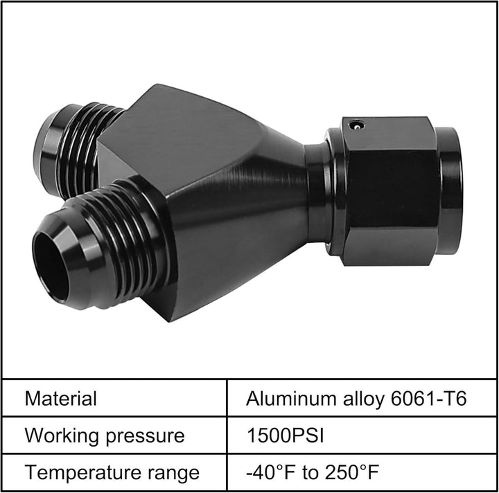 EVIL ENERGY AN Female to AN Male Flare Fitting Y Block Union Splitter Swivel Adapter Fitting Aluminum Black - EVILENERGY