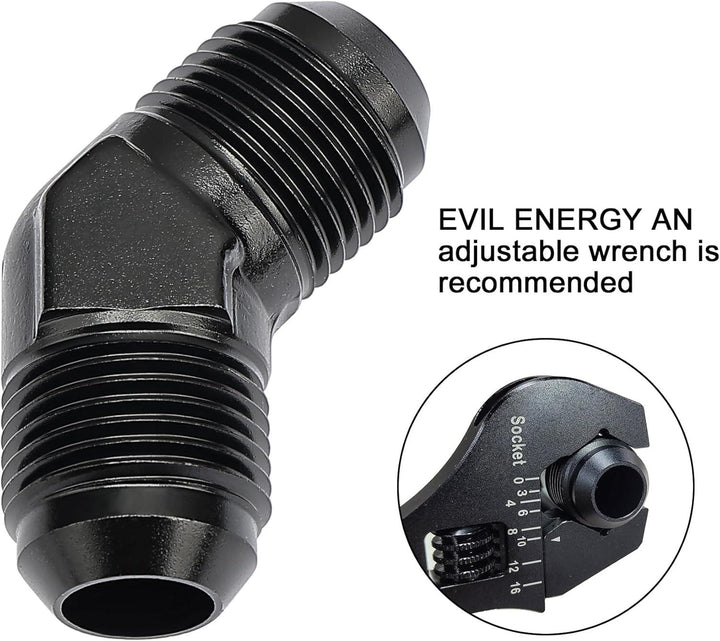 EVIL ENERGY AN Male to Male Flare 45/90 Degree Union Coupler Fitting Coupling Aluminum Black (	3/4/6/8/10/12AN) - EVILENERGY