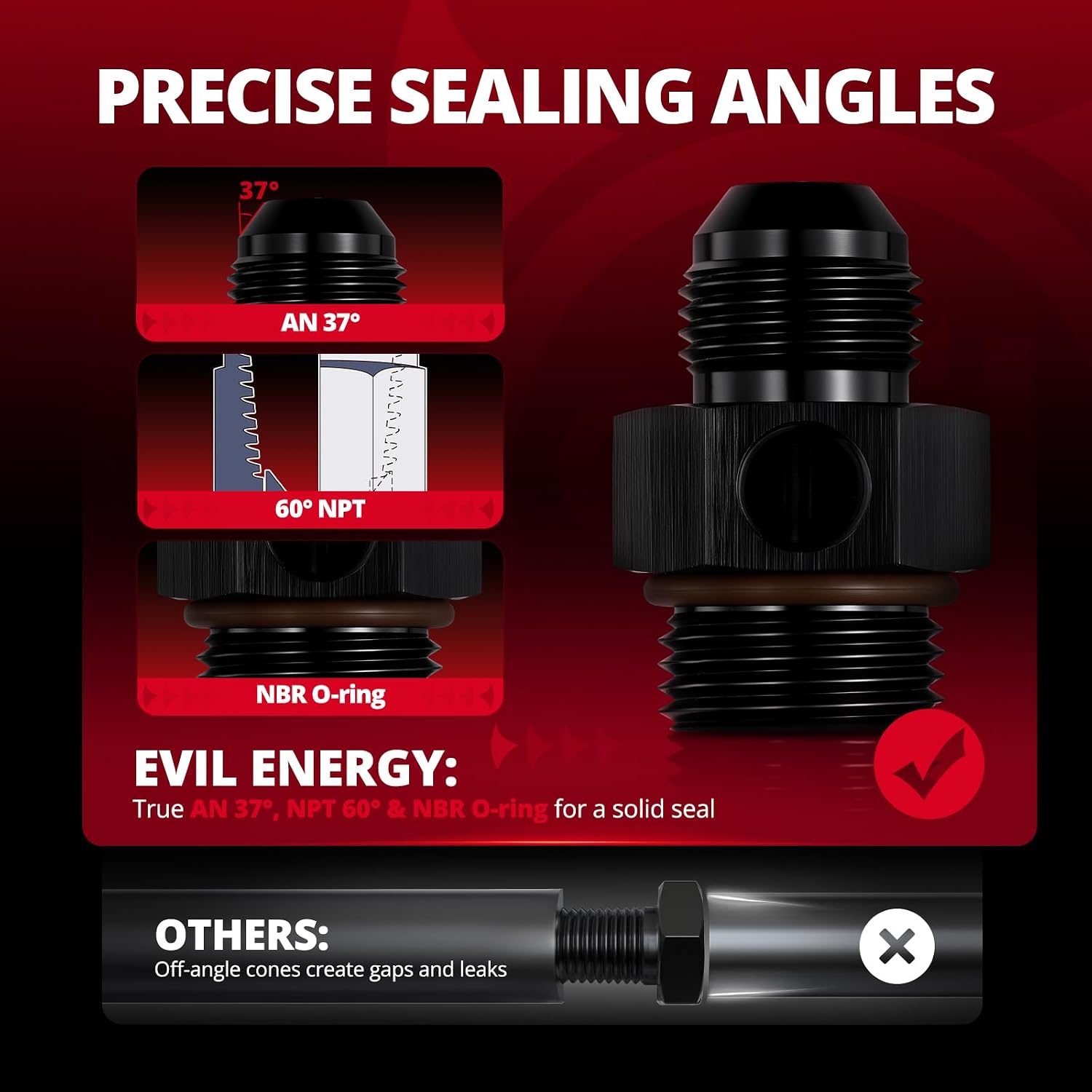 EVIL ENERGY 6/8/10AN Male Flare to -6/8/10AN ORB Male with 1/8" NPT Gauge Port Fuel Pressure Take off Fitting Adapter Aluminum