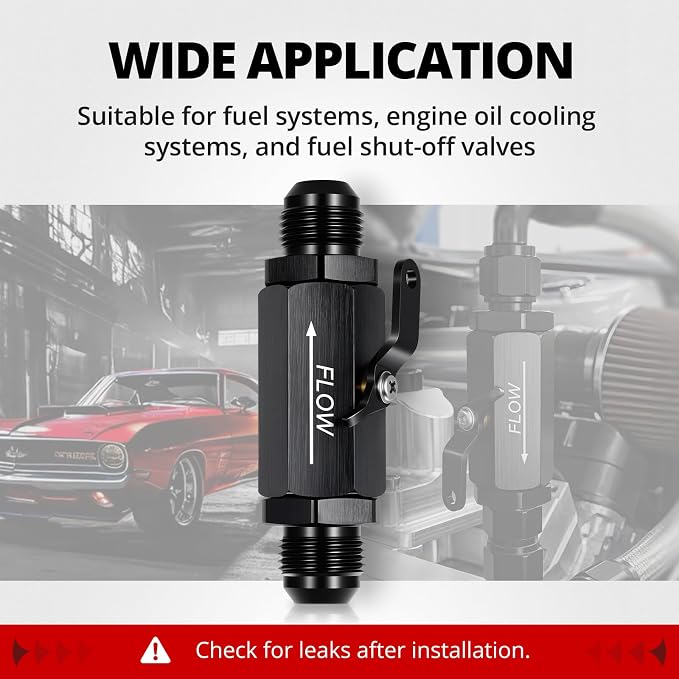 EVIL ENERGY 6/8/10AN Fuel Shutoff Valve, Male to Male Inline Fuel Cut Off Valve with Cable Lever, Aluminum Black