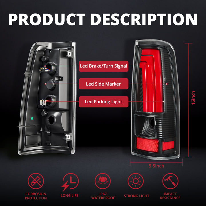 EVIL ENERGY Fit For Chevy Silverado 1999 2000 2001 2002, 1999-2007 GMC Sierra Classic LED Tail Lights Assembly,  Smoked Tail Lights Truck Rear Lamp Black&Red 1 Pair - EVILENERGY