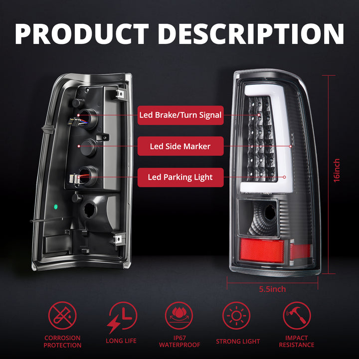 EVIL ENERGY Fit For Chevy Silverado 1999 2000 2001 2002, 1999-2007 GMC Sierra Classic LED Tail Lights Assembly, Smoked Tail Lights Truck Rear Lamp Black 1 Pair - EVILENERGY