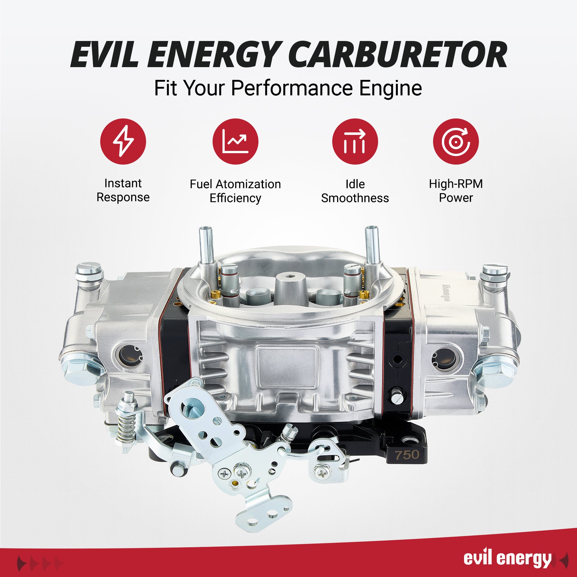 EVIL ENERGY 750 CFM 4 barrel Carburetor, instant response & high - RPM power
