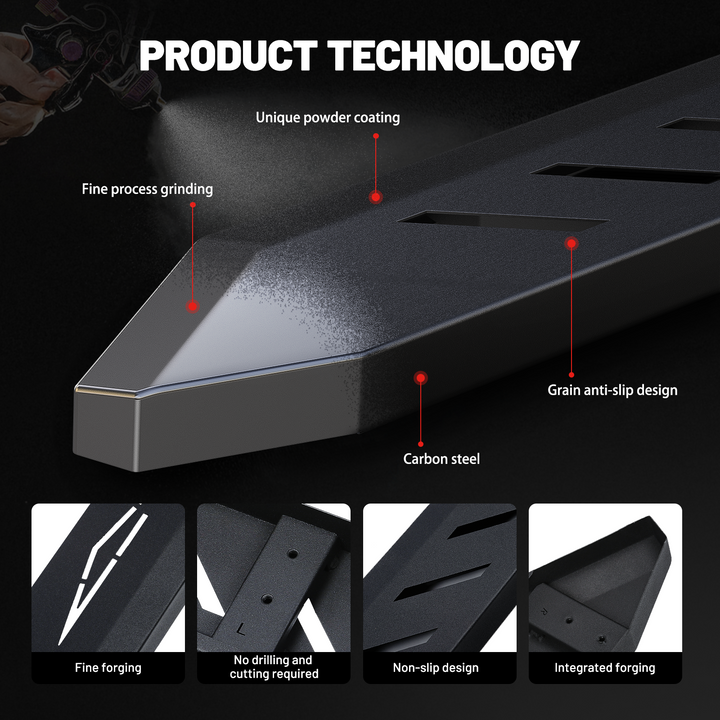 EVIL ENERGY Cybertruck Side Steps - 2PCS Heavy-Duty Running Boards, Anti-Slip Nerf Bars, No-Drill Bolt-On Installation, Rust-Proof Coating, 550LB Load Capacity - Tesla Cybertruck 2019-2025 - EVILENERGY