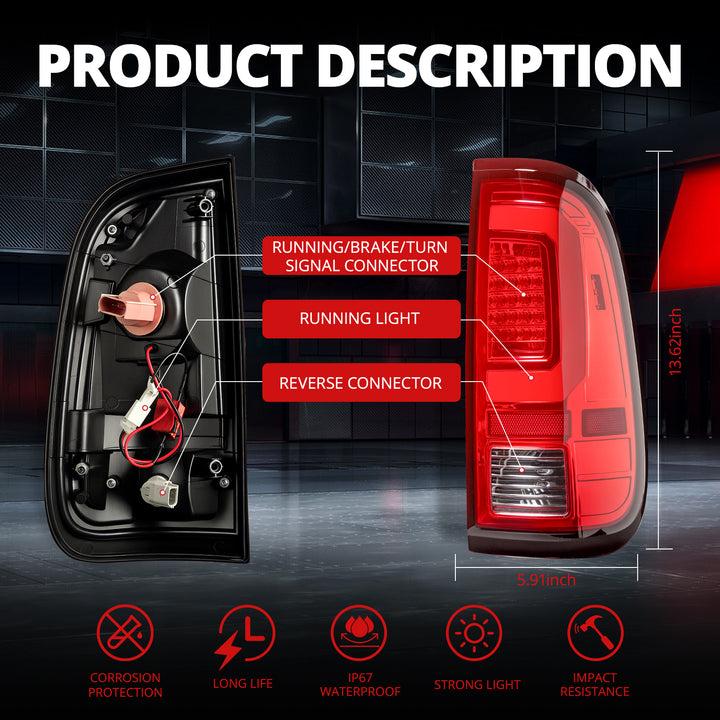 EVIL ENERGY Fit 2008 - 2016 Ford F250 F350 F450 SD Super Duty Shape LED Red Tail Light - EVILENERGY