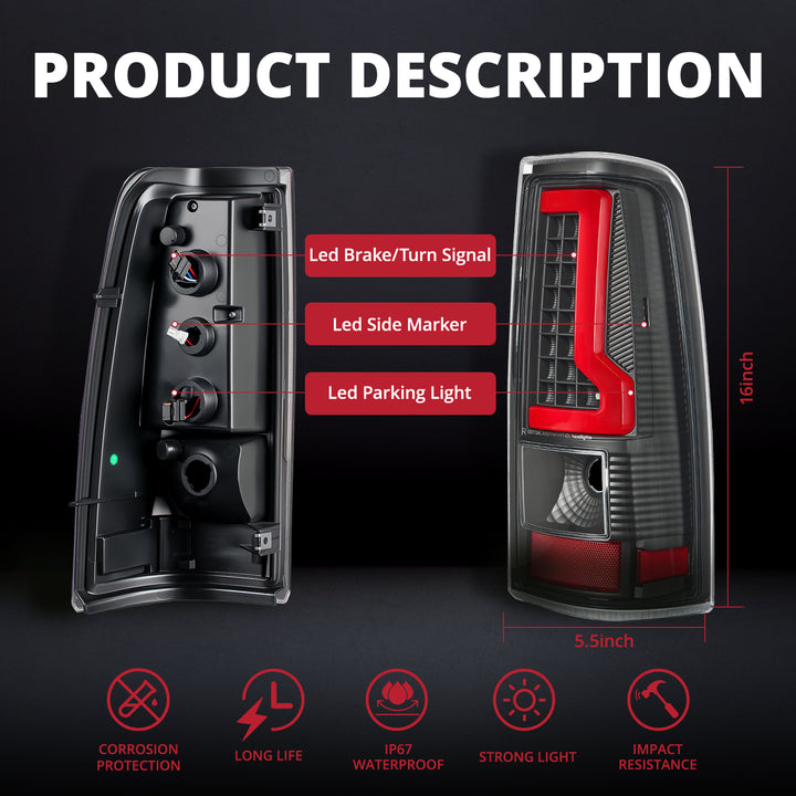 EVIL ENERGY Fit For Chevy Silverado 2003 2004 2005 2006 LED Tail Lights Assembly,  Smoked Tail Lights Truck Rear Lamp Black & Red 1 Pair - EVILENERGY