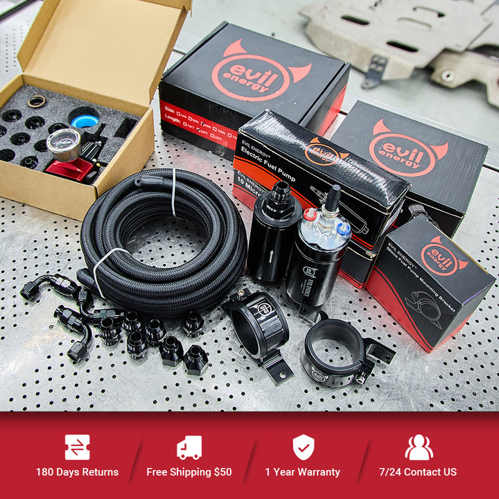 EVIL ENERGY Full LS Swap EFI Fuel Setup with 300LPH Electric Fuel Pump, 20-120PSI Regulator, 6AN 20FT Fuel Hose and Filter - EVILENERGY