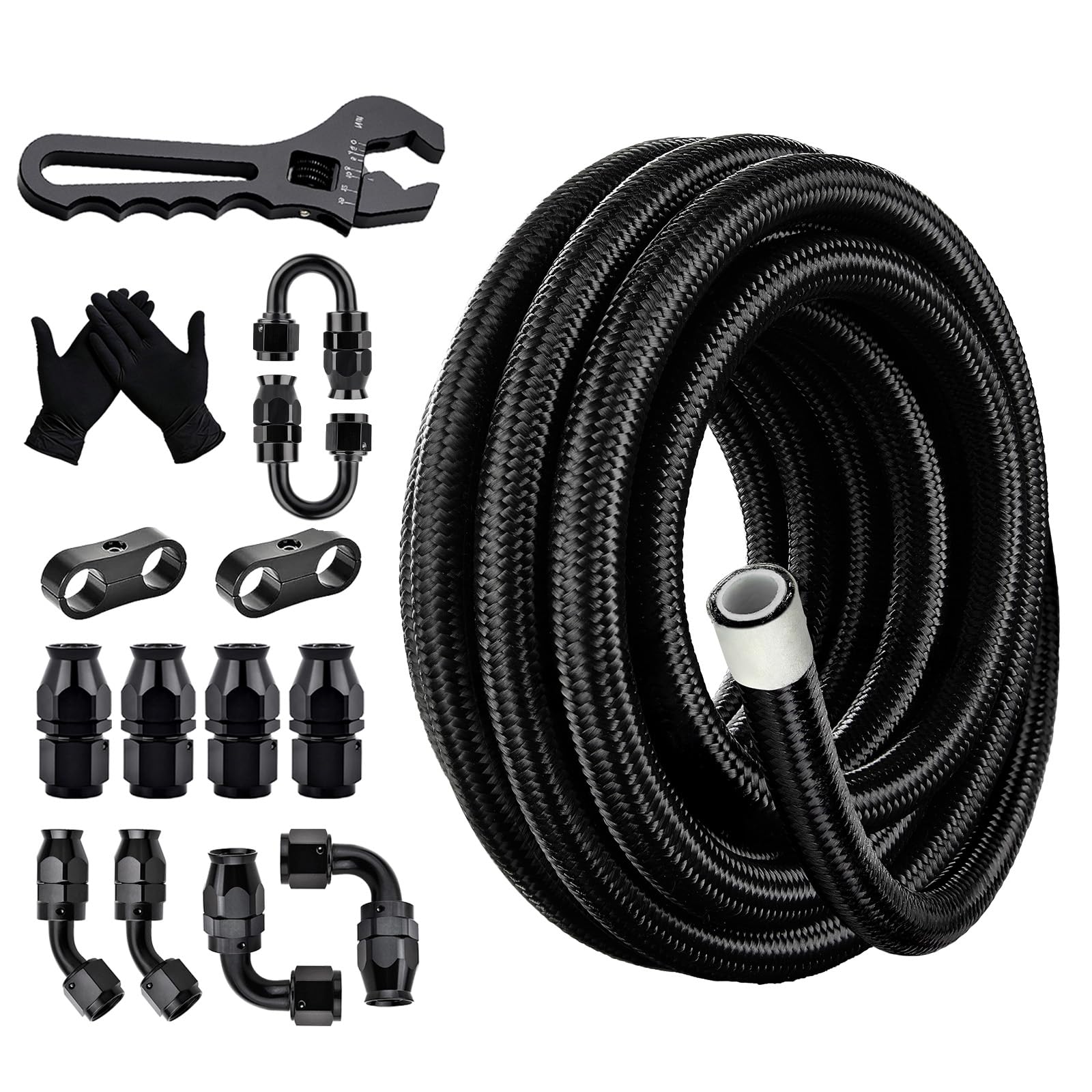 EVIL ENERGY 6AN PTFE Fuel Line Kit, E85 Compatible PTFE Fuel Hose Kit 16/20FT, 6AN/8AN/10AN Nylon Braided Line Hose with Adjustion Wrench