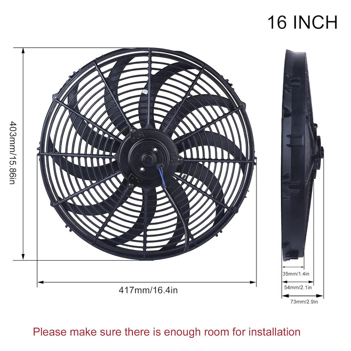 EVILENERGY EVIL ENERGY 12 Inch Electric Radiator Cooling Fan 12V 80W Mount Kit - 15.8" x 16.4" x 2.9" - Radiator Fan - Compatible with Automobile Radiators[16 IN]