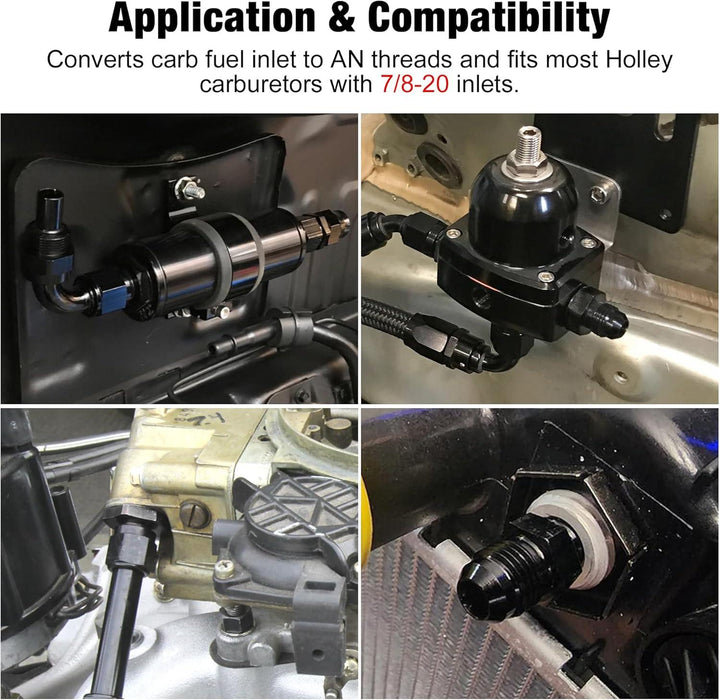 EVIL ENERGY 6AN Male Flare to Male Carb Carburetor Fuel Inlet Fitting Adapter Aluminum Black - EVILENERGY