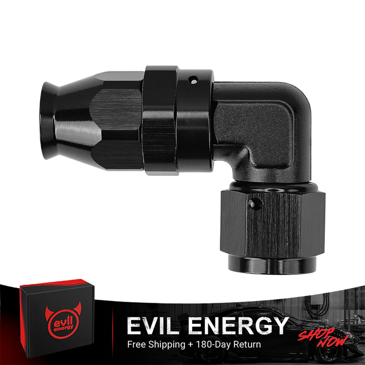EVIL ENERGY PTFE Hose End Fitting 90 Degree Black Tight Radius Aluminum for Teflon Hose Only - EVILENERGY