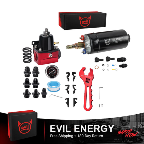EVIL ENERGY Fuel System Upgrade Bundle - 300LPH High Flow Electric Fuel Pump, Adjustable AN Fitting Wrench (3-16AN), & 20-140psi Fuel Pressure Regulator