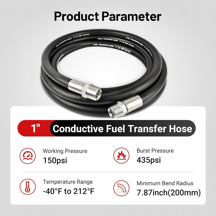 EVIL ENERGY Fuel Transfer Hose , Heavy-Duty Hose for Diesel, Gasoline, Kerosene, Biodiesel – 3/4 & 1 Inch ID, 10FT–20FT - EVILENERGY
