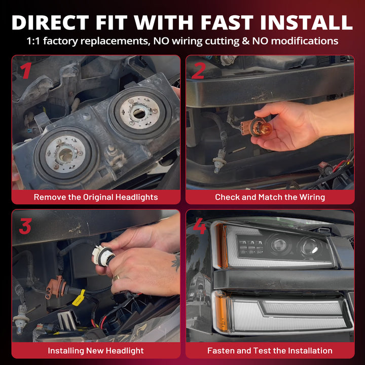 EVIL ENERGY LED Headlights Assembly DOT Approved with DRL Turn Signal High/Low Sealed Beam Side Marker Compatible with 2003-2006 Chevy Silverado Avalanche - EVILENERGY